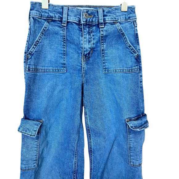 Abercrombie Kids High-Rise Wide Leg Denim Jeans Girls Size 9/10 Casual Active - Picture 2 of 14